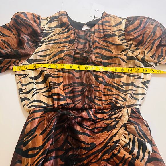 LPA Deidre Zebra Print Ruffle Open Back Long Sleeves Dress Medium - Picture 7 of 11